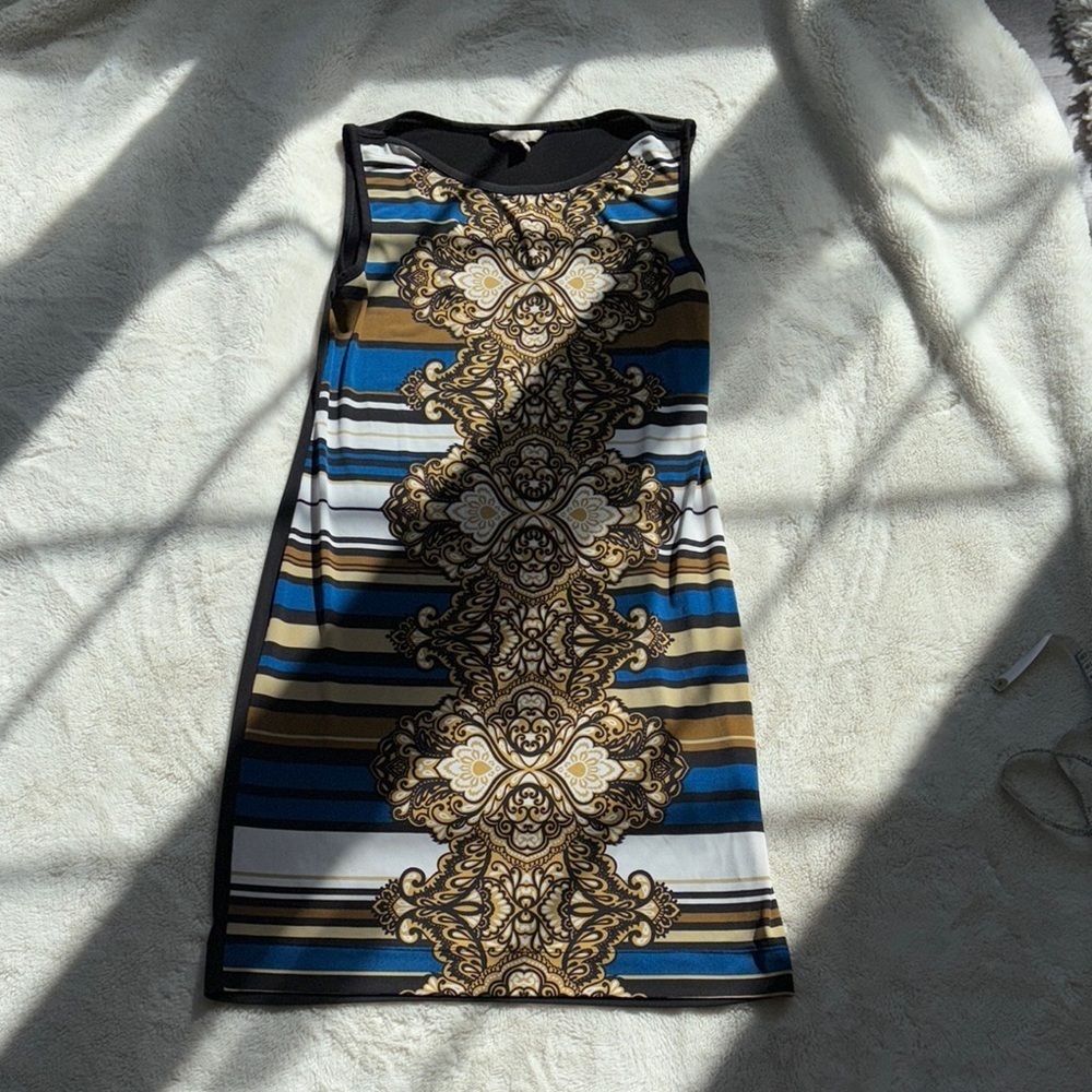 Banana Republic Baroque Stripe Bodycon Mini Dress – Retro Bold Print Small